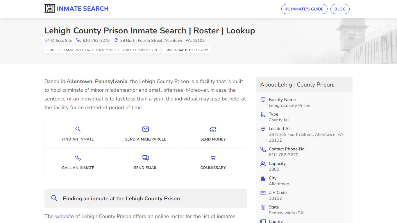 Lehigh County Prison Inmate Search | Roster | Lookup